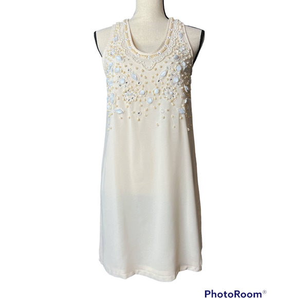 New Jubylee Dress Yellow Flowing Material Embellished w/Shells Beads Size Medium - Picture 1 of 7